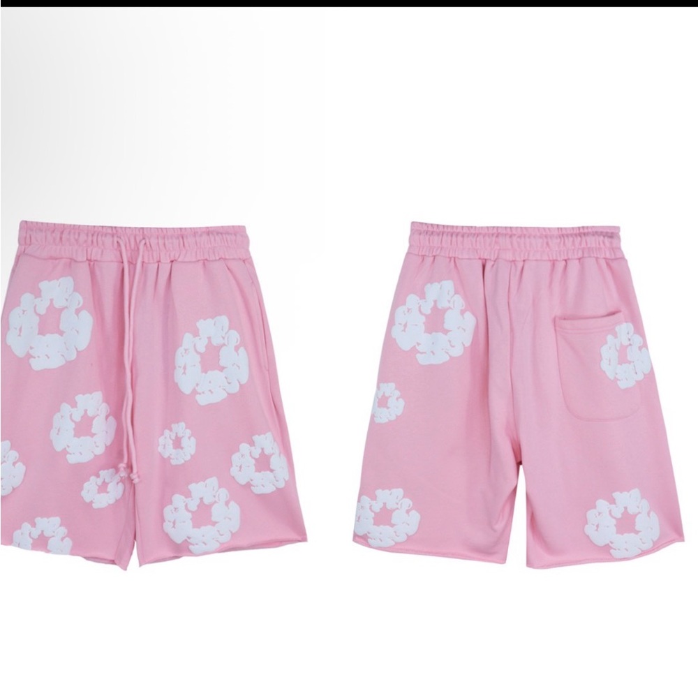 Pink denim tear shorts men